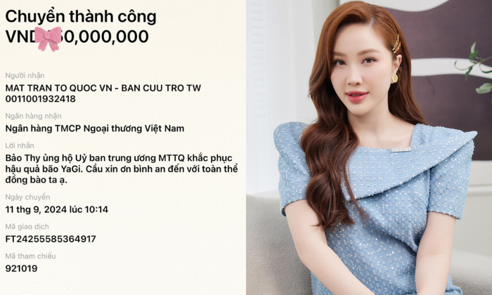 Bảo Thy từng không công khai số tiền đóng góp đến tài khoản Mặt trận Tổ quốc Việt Nam.