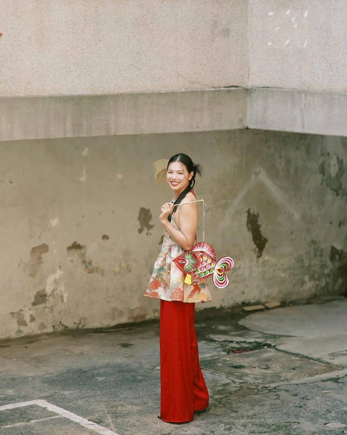 Ánh Viên khoe vẻ đẹp ngọt ngào với trang phục kiệm vải. Ảnh: Nguyễn Thị Ánh Viên