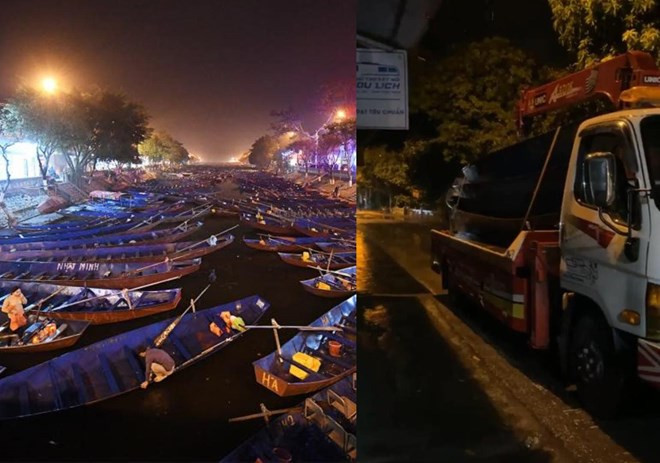 Thuyền đò chùa Hương được gửi lên Thái Nguyên để chi viện cho lực lượng cứu nạn.