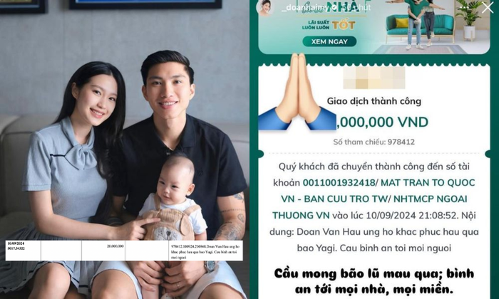 Đoàn Văn Hậu ủng hộ số tiền 20 triệu đồng, trùng khớp với con số trong danh sách sao kê.