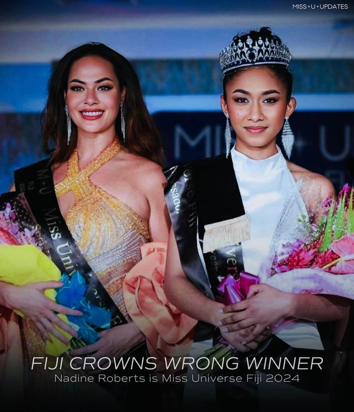 Tân Hoa hậu Hoàn vũ Fiji 2024 (bên trái) sở hữu nhan sắc rạng ngời.