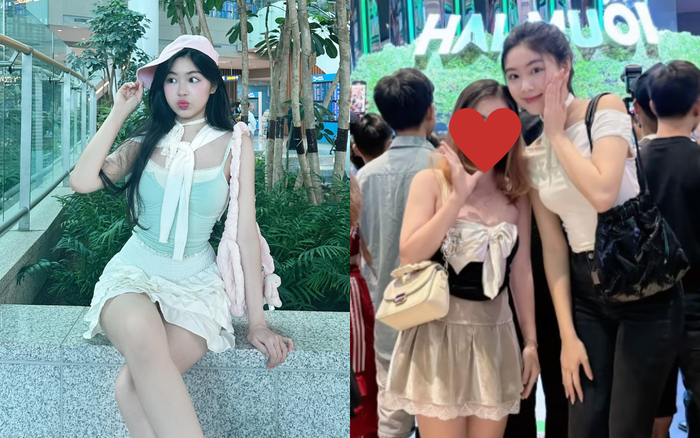 Con gái Quyền Linh thể hiện sự thân thiện, cởi mở khi được xin chụp ảnh chung. Ảnh: FBNV