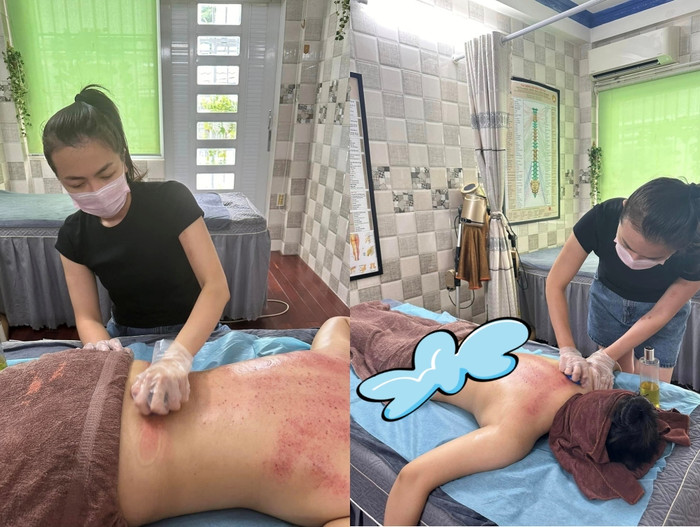 Á hậu Ái Châu miệt mài với công việc mát-xa và phải di chuyển ở nhiều khu vực.