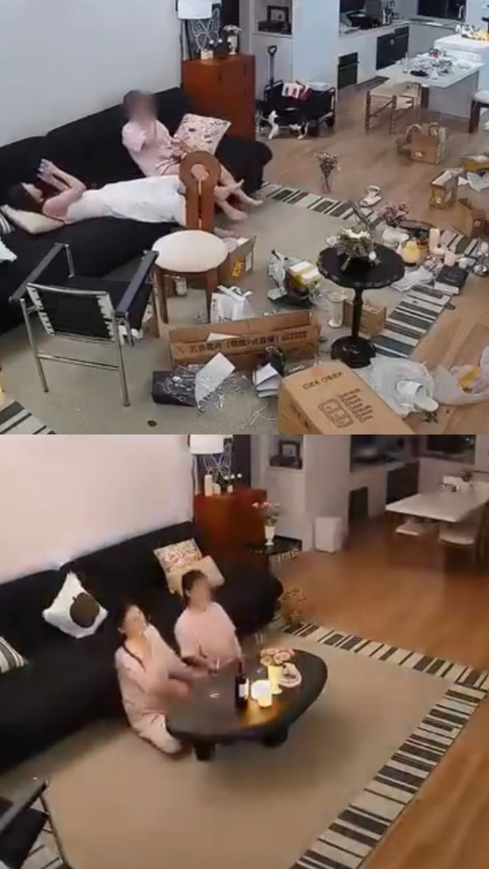 Căn phòng trước và sau khi cô gái dọn dẹp.