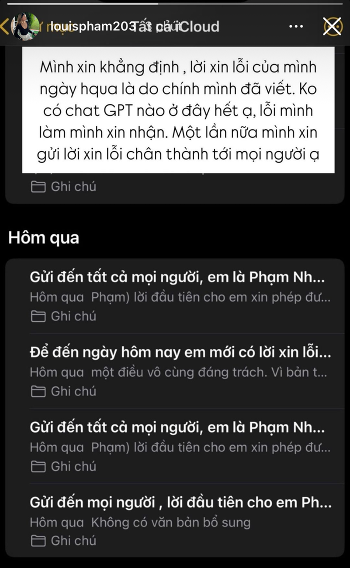 Story được Louis Phạm đăng tải để thanh minh nhưng lại bị xóa ngay sau đó.