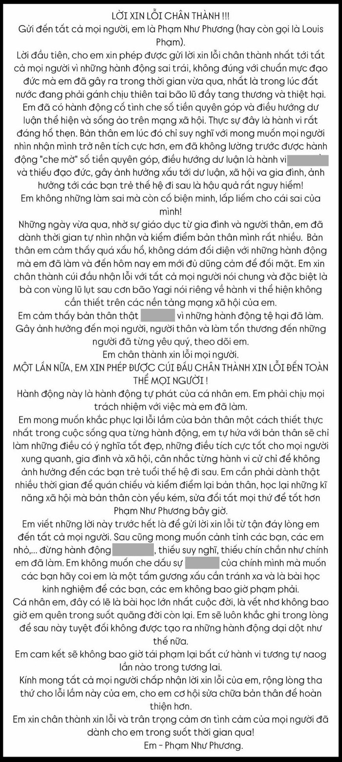 Lời xin lỗi của Louis Phạm.