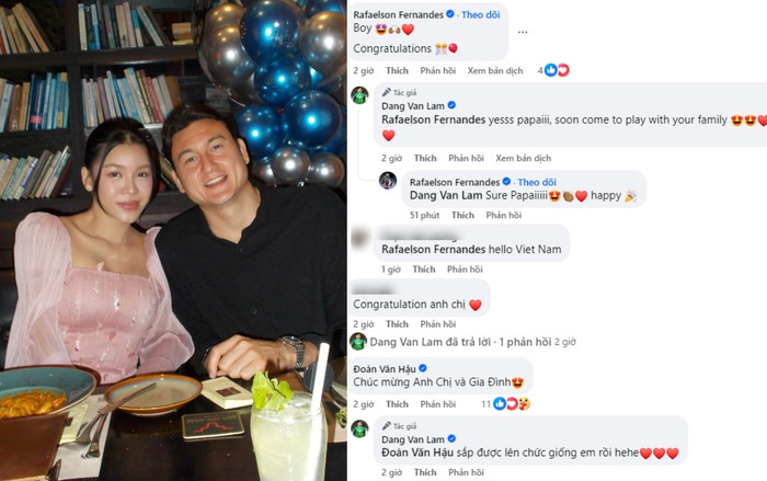 Bạn bè, đồng nghiệp gửi lời chúc mừng Đặng Văn Lâm có con trai đầu lòng.