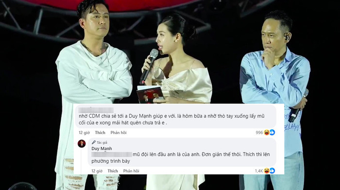 Duy Mạnh hài hước tung hứng với khán giả khi bị đòi trả lại mũ cối sau liveshow.