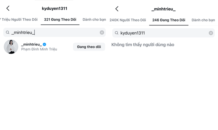 Kỳ Duyên vẫn theo dõi Minh Triệu trên nền tảng Instagram. Ảnh: Sưu tầm