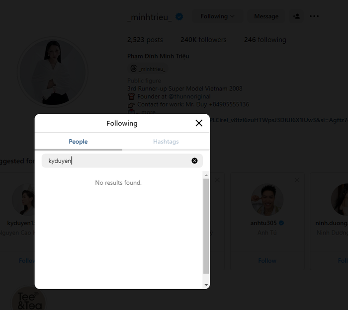 Minh Triệu nay đã bỏ theo dõi Kỳ Duyên.