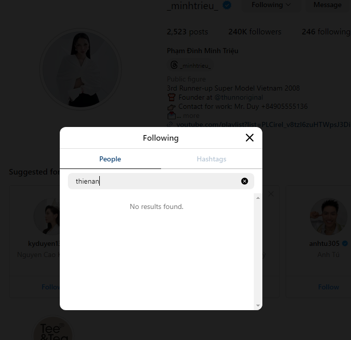 Siêu mẫu cũng bỏ theo dõi Hoa hậu Thiên Ân.