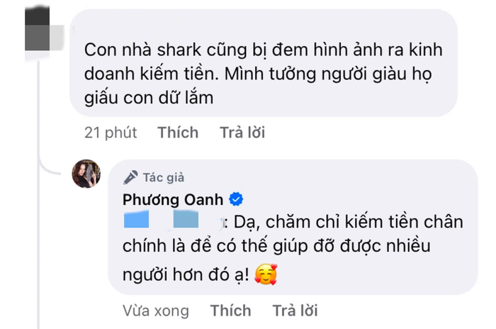 Phương Oanh khéo léo đáp lại bình luận tiêu cực. Ảnh: Chụp màn hình