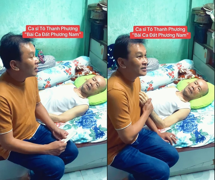 Nghệ sĩ Hữu Quốc đến thăm ca sĩ Tô Thanh Phương.