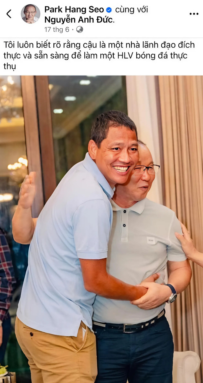 HLV Nguyễn Anh Đức là học trò đặc biệt của HLV Park Hang Seo. Ảnh: Park Hang Seo