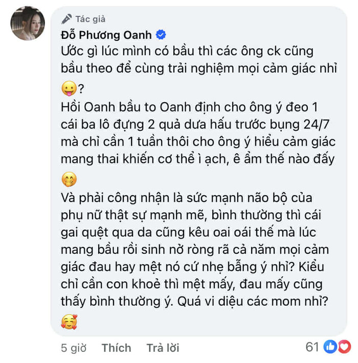 Phương Oanh thấm thía về khoảng thời gian mang song thai. Ảnh: Chụp màn hình