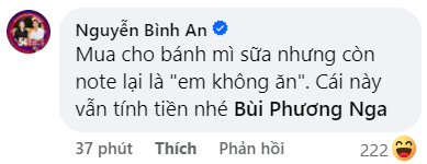Bình An hóm hỉnh nhắn nhủ Phương Nga với khoản bánh mì sữa 'tuy em không ăn nhưng vẫn tính tiền'.