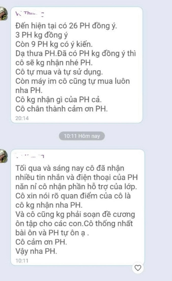 Tin nhắn cô H khẳng định không soạn đề cương ôn tập cho học sinh. Ảnh: Giao Thông