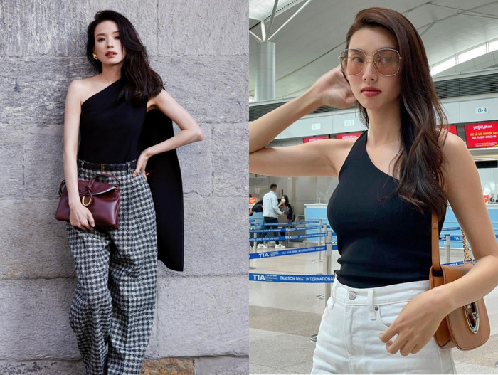 Nhiều mỹ nhân Việt đến ngoại quốc đều mê mẫn với xu hướng áo lệch vai. 