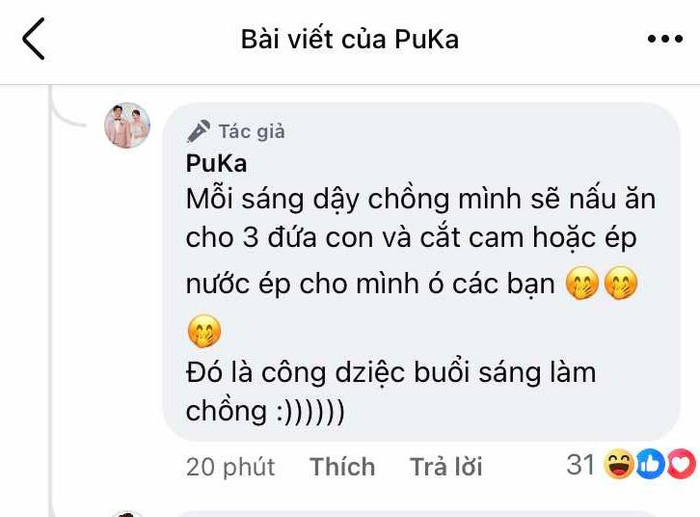 Puka tiết lộ điều Gin Tuấn Kiệt thường làm mỗi sáng. 