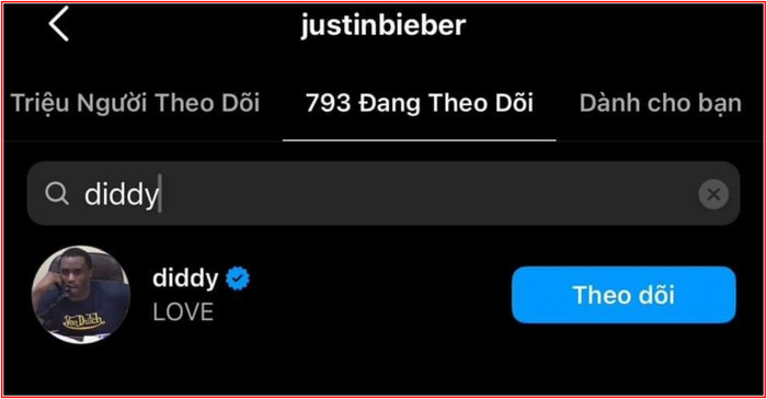 Justin BieBer không chỉ giữ nút theo dõi tài khoản mạng xã hội của Sean 'Diddy' Combs.