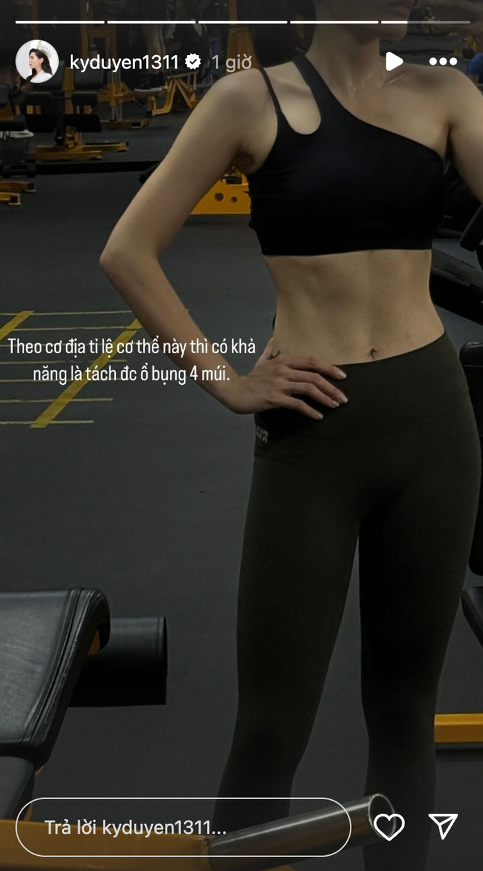 Hoa hậu Kỳ Duyên khoe vóc dáng săn chắc, úp mở chuyện tập lên cơ bụng 4 múi.