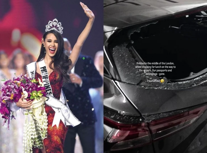 Miss Universe 2018 gặp tại nan khi đi du lịch ở Anh cùng gia đình.