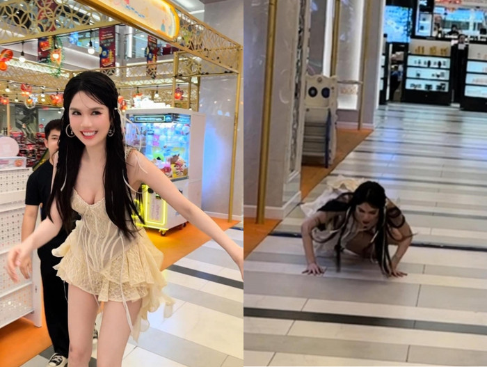 Ngọc Trinh diện đồ hở hang, vô tư trượt patin tại trung tâm thương mại.