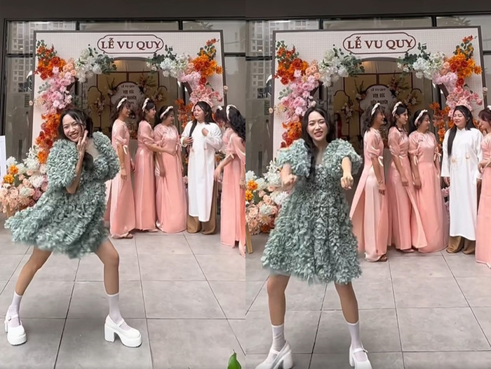 Diệu Nhi diện váy thùng thình, để lộ vòng bụng to lớn tại đám cưới của chị gái.