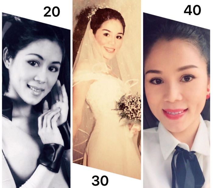 Bức ảnh qua từng mốc tuổi của Dạ Thảo không có sự thay đổi quá nhiều. Đặc biệt, đôi mắt và đường nét thanh thoát của vợ Quyền Linh cực kỳ thu hút người đối diện. 