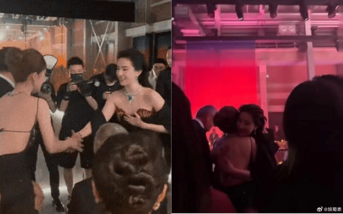 Lưu Diệc Phi tay bắt mặt mừng khi gặp Triệu Lộ Tư. Ảnh: Sưu tầm