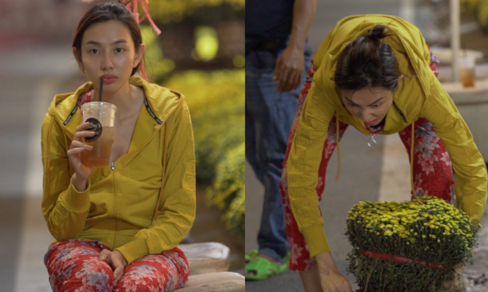 Hình ảnh Hoa hậu Thùy Tiên mặc đồ bộ bán hoa Tết từng khiến dân tình rần rần thích thú. (Ảnh: Sưu tầm)