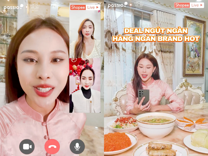 Vi Anh khoe mâm cơm tự nấu với hội chị em Bước Nhảy Hoàn Vũ, sau đó người đẹp tiếp tục giới thiệu về phiên Megalive sắp tới. Ảnh: Chụp màn hình