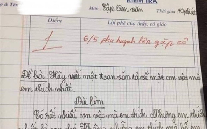 Bài văn 'tả con chó' nhận điểm 1, cô giáo còn yêu cầu mời phụ huynh lên gặp Ảnh 2