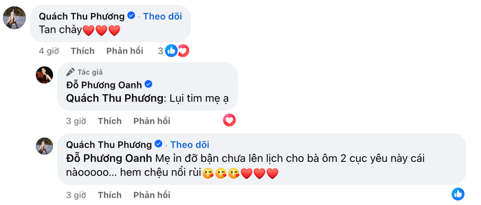 Màn tương tác gây chú ý giữa Phương Oanh và 'mẹ chồng' màn ảnh - NSƯT Quách Thu Phương. (Ảnh: Chụp màn hình FBNV)