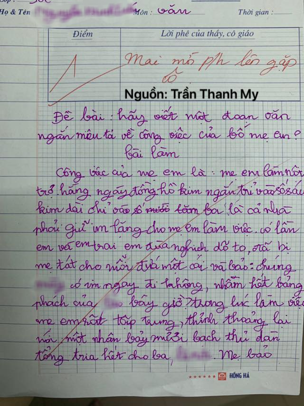 Bài văn 'tả công việc của bố mẹ' nhận điểm 1, dân tình phản đối sau khi đọc nội dung Ảnh 1
