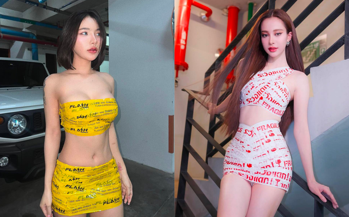 Giới trẻ đồng loạt 'lăng xê' xu hướng quấn băng keo quanh người, tạo thành trang phục bó sát. (Ảnh tổng hợp)