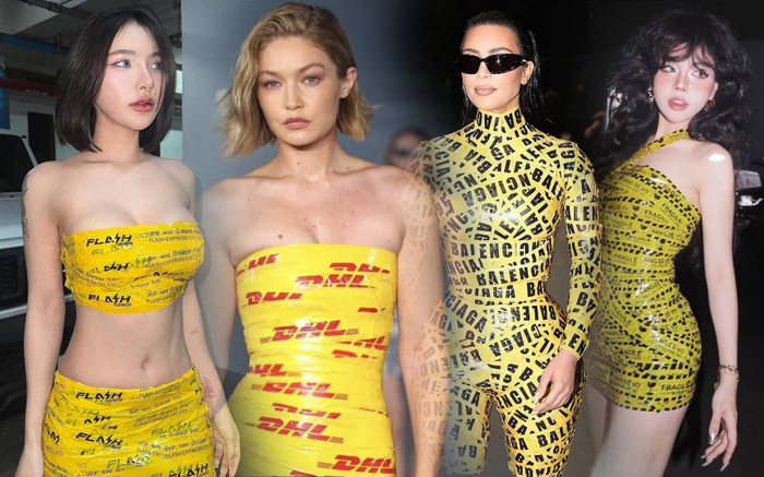 Từ Kim Kardashian đến Gigi Hadid: Trào lưu váy áo quấn băng keo 'bùng nổ' khắp TikTok Ảnh 2