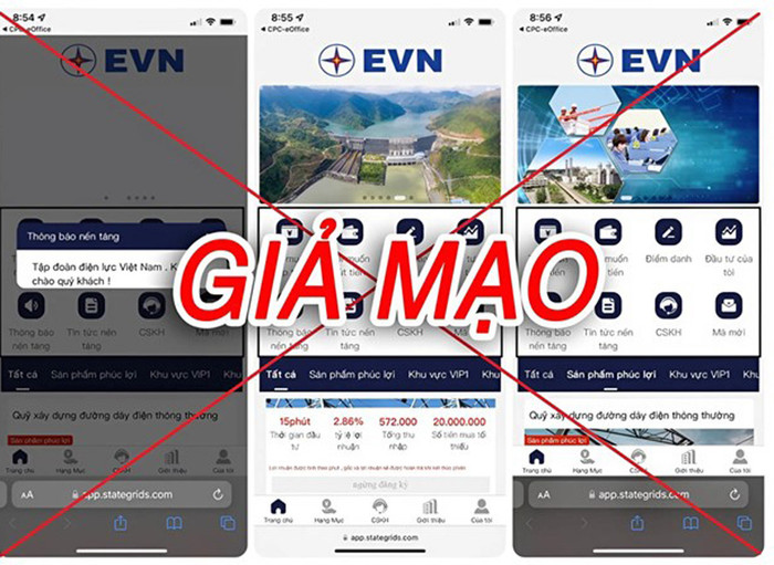 Website giả mạo trang thông tin điện tử của EVN.