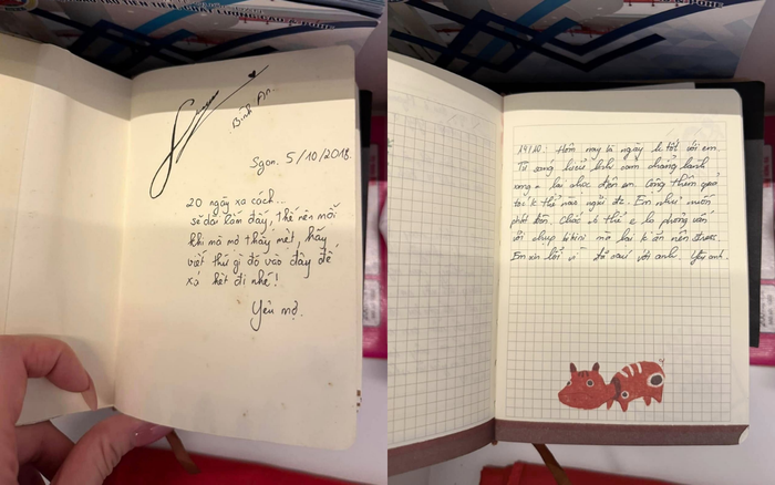 Bình An chụp từng trang nhật ký của bà xã. Ảnh: FBNV