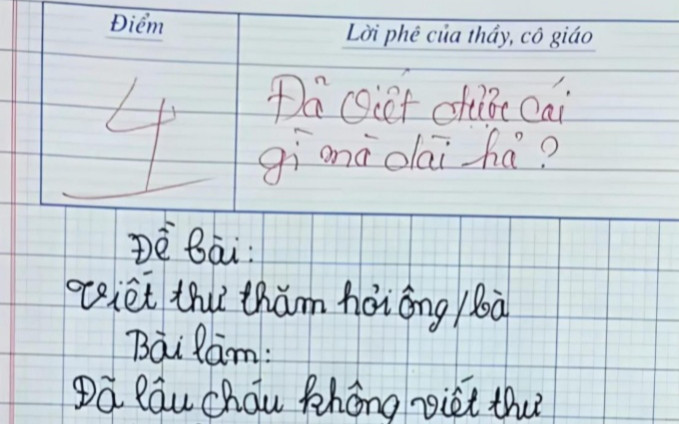 Bài văn với đề tài 'viết thư cho bà' chỉ đạt 4 điểm, cô giáo để lại lời phê gây chú ý Ảnh 2