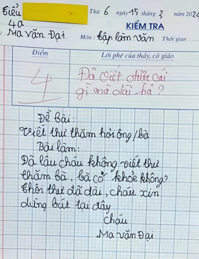 Bài văn viết thư cho bà chỉ vỏn vẹn 1 câu