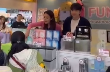 Hoa hậu Đình Hân xuống phố bán hàng sau khi công việc làm ăn của bạn trai bị 'bóc' đang thua lỗ. 