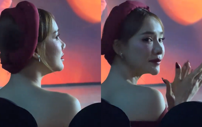 Nhã Phương xúc động, khóc nức nở khi tham gia sự kiện tối 12/1. (Ảnh: Chụp màn hình TikTok ohngoi.sao)