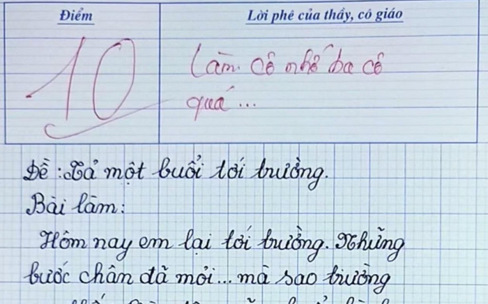 Bài văn 'tả một buổi đến trường' đạt điểm 10, cô giáo còn để lại lời phê xúc động Ảnh 2