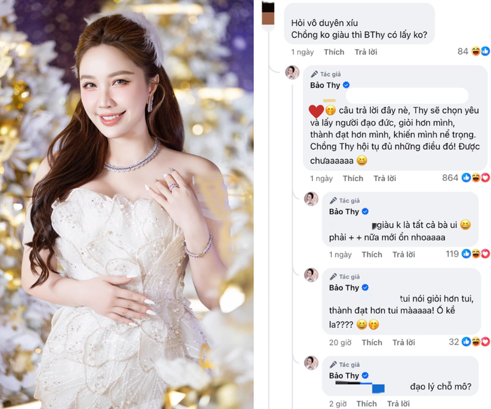 Bảo Thy không ngần ngại nói về suy nghĩ của bản thân về câu hỏi có phần tế nhị. Ảnh: FBNV