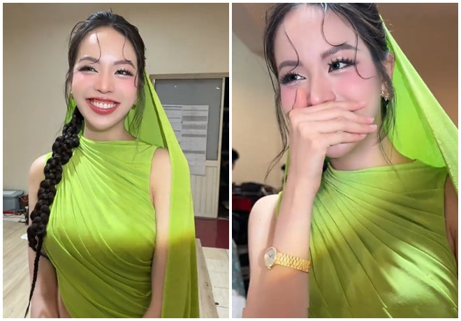 Thanh Thủy ngượng ngùng khi được hỏi về chuyện 'bật đèn xanh' cho SOOBIN. (Ảnh Quân Nguyễn)