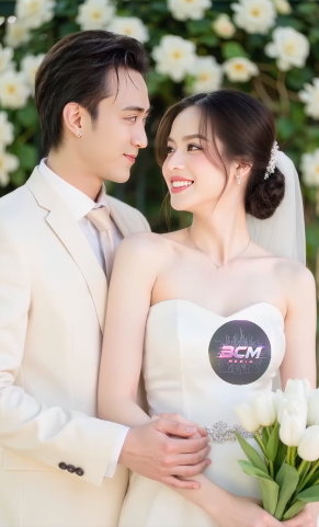 Hình ảnh Hoa hậu Thanh Thủy diện váy cưới bên cạnh Soobin Hoàng Sơn là sản phẩm của phần mềm chỉnh ảnh AI do người hâm mộ thực hiện. 