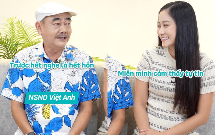 NSND Việt Anh ủng hộ bạn gái 'dao kéo' vòng một để hoàn thiện ngoại hình. (Ảnh: Chụp màn hình TikTok metinathammtbabong)