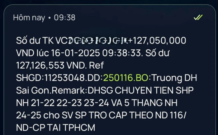 Tài khoản của nhiều sinh viên sư phạm ở TP.HCM bất ngờ nhận hơn 127 triệu đồng/người Ảnh 2