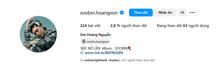 Số lượng người Soobin Hoàng Sơn theo dõi giảm từ 69 xuống 63. Anh vẫn theo dõi Hoa hậu Thanh Thủy. (Ảnh chụp màn hình)